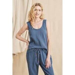 Faherty Topanga Organic Cotton Stormy Sea Blue Gauzy Scoop Neck XS Tank Top NWT